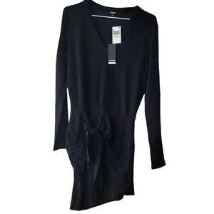 MONROW NWT WOMENS M MIDI BLACK DRESS LONG SLEEVE BOW TIE